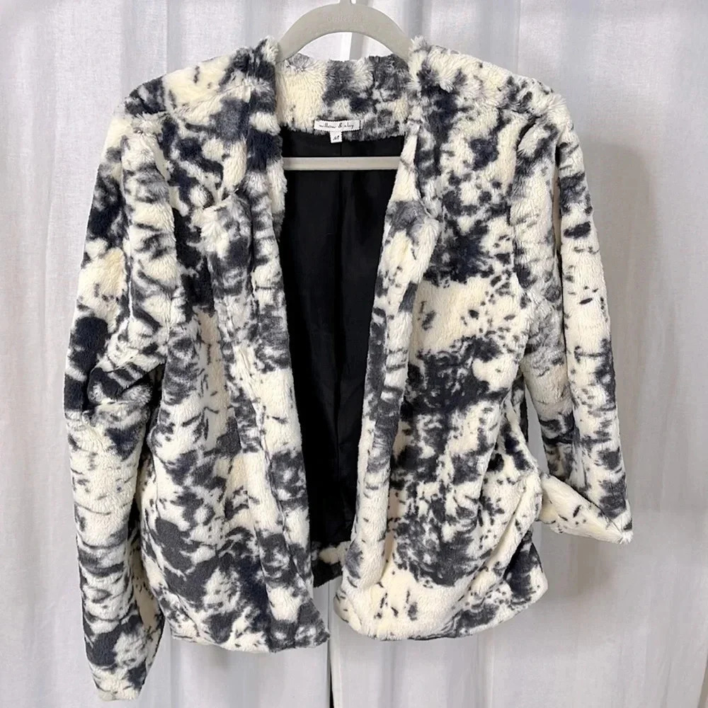 WILLOW & CLAY NWOT Crop Faux Fur Lined Pockets Open Front Cardigan, Size M